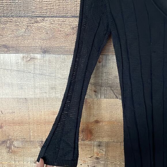 M by Missoni Open Knit V-Neck Dress Cropped Sleeves Solid Black Size XS 0 2 4 - Picture 7 of 15